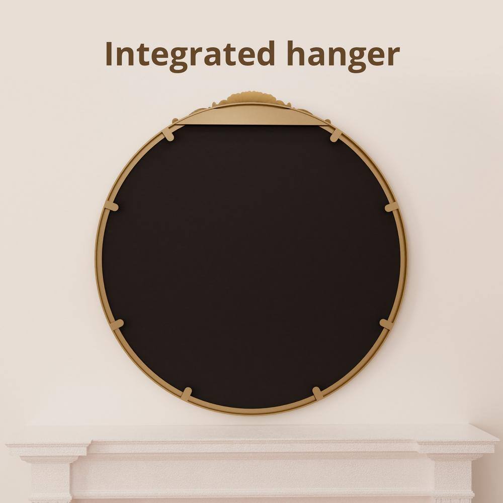 36" Round Gold Metal Frame Baroque Wall Mirror