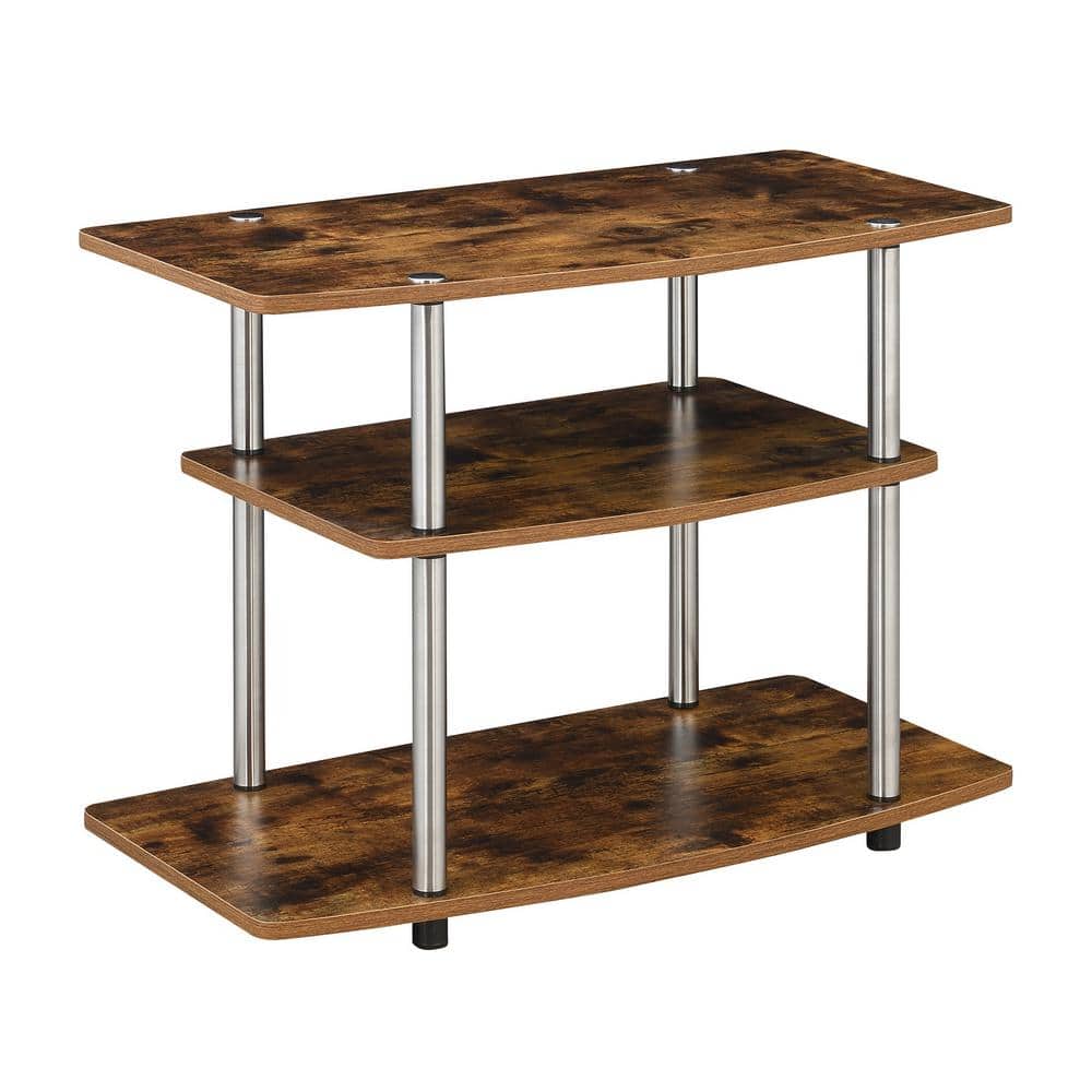 Barnwood 32-Inch 3-Tier TV Stand with Stainless Steel