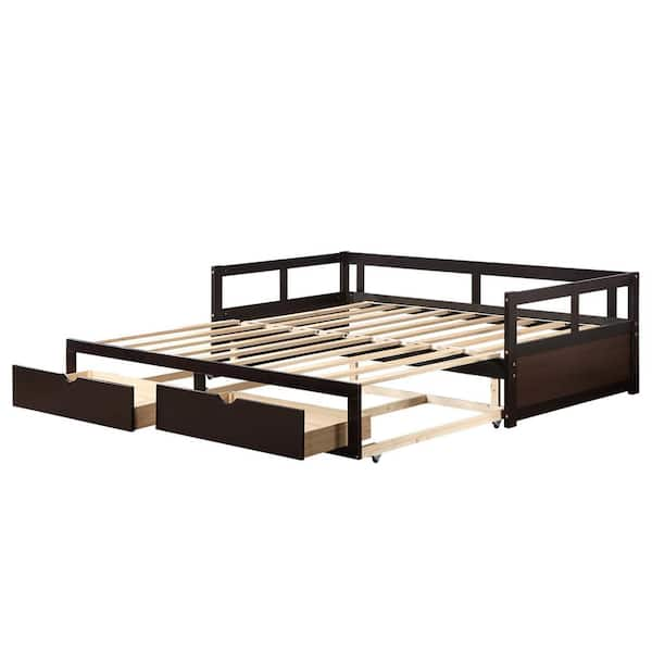 Journey espresso wood extendable twin deals daybed with trundle by cliocasa