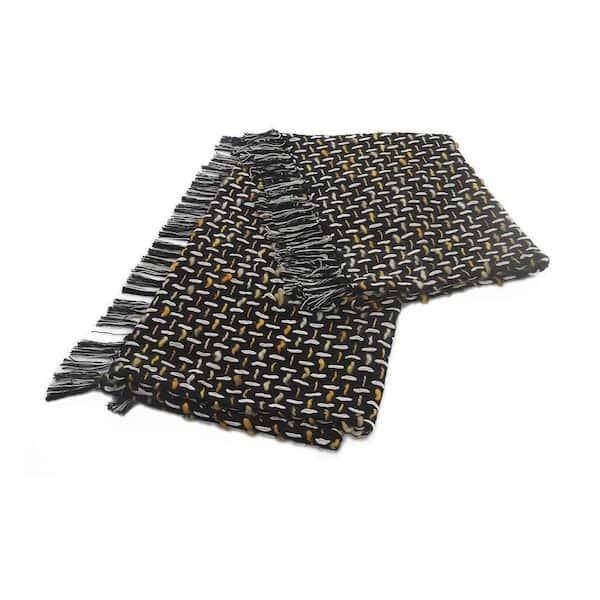 LR Home Modern Black Gold Interwoven Cotton Throw Blanket with