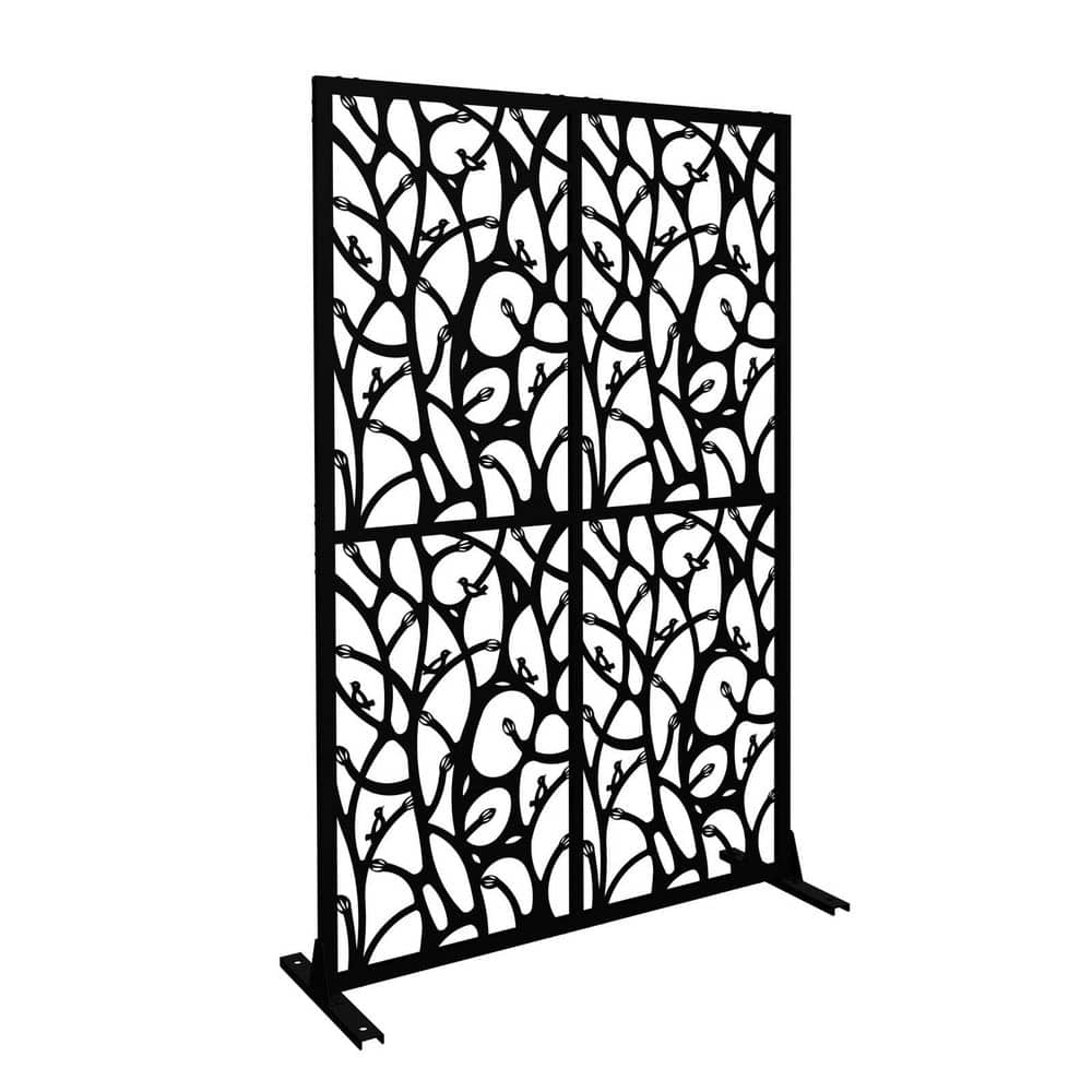 6 ft. H x 3.8 ft. W Black Bird Shape Metal Outdoor Privacy Screen Freestand
