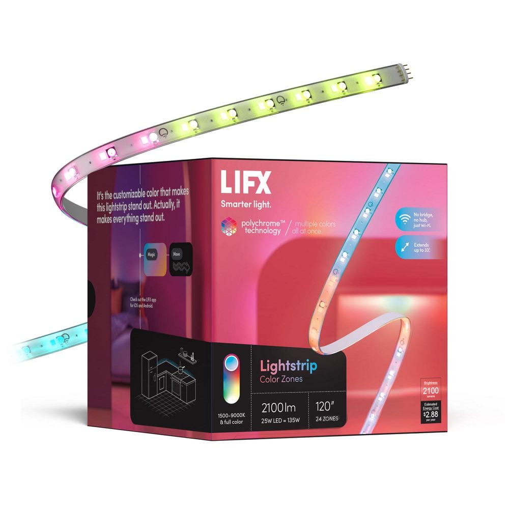 LIFX 120 in. Smart Multi-Color RGB+W Wi-Fi Plug-In LED Strip Light Kit, Works with Alexa/Hey Google/HomeKit/Siri