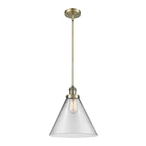 Cone 60-Watt 1 Light Antique Brass Shaded Mini Pendant Light with Clear Glass Shade