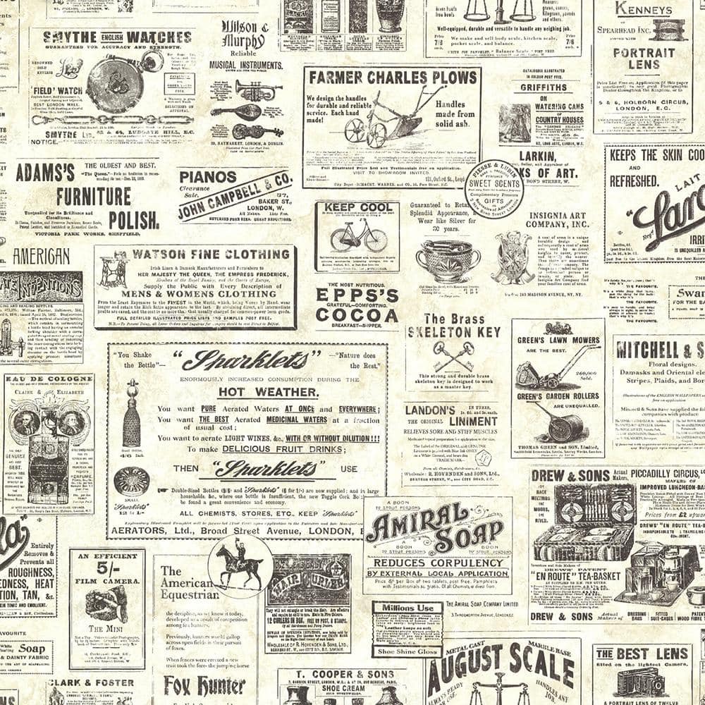 Adamstown Cream Vintage Newspaper Wallpaper