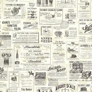Adamstown Cream Vintage Newspaper Cream Wallpaper Sample