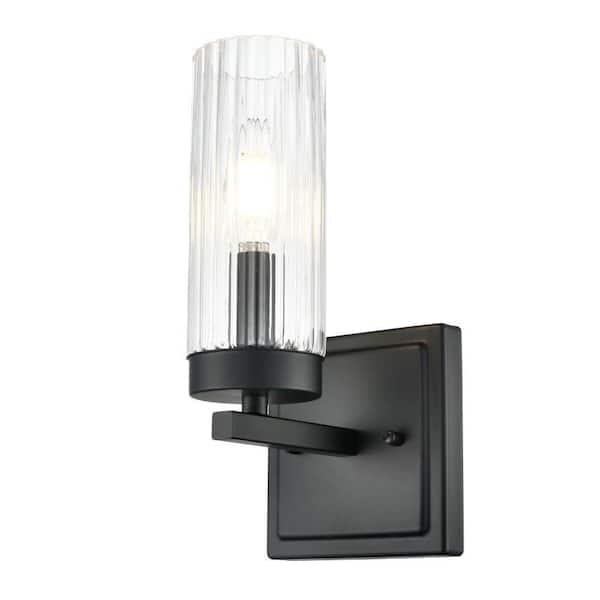 Iversen 5 in. 1-Light Matte Black Vanity Light with Clear Reeded Glass