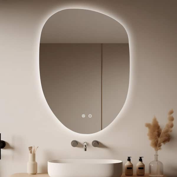 23 in. W x32 in. H Asymmetrical Oval Framless LED Wall Mirror with Lights