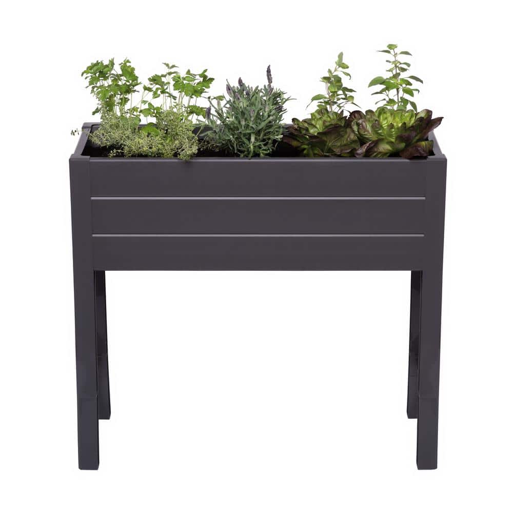 NuVue Dark Gray Polymer Elevated Garden Box with Woodgrain Texture