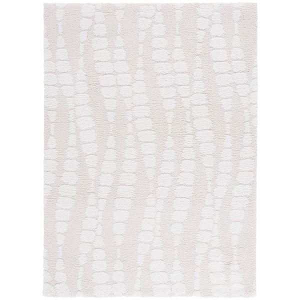 Rumi Shag 4 ft. x 6 ft. Ivory/Light Beige Wavy Striped Area Rug