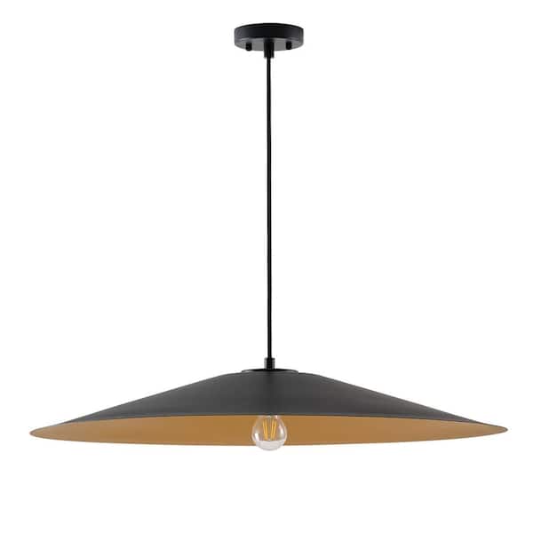 Farmhouse 31.5 in. 1-Light Black Pendant Light Oversized Kitchen Island Light Fixture with Metal Cone Shade
