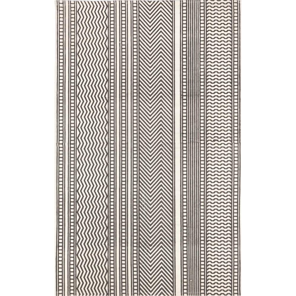 Modern Geometric Black and White Cotton Flat Weave Area Rug 8' x 10'