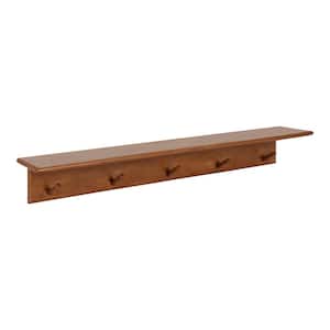 Alta 5.00 in. D 35.75 in. W 5.00 in. H Walnut Brown Wood Floating Decorative Wall Shelf with Hooks