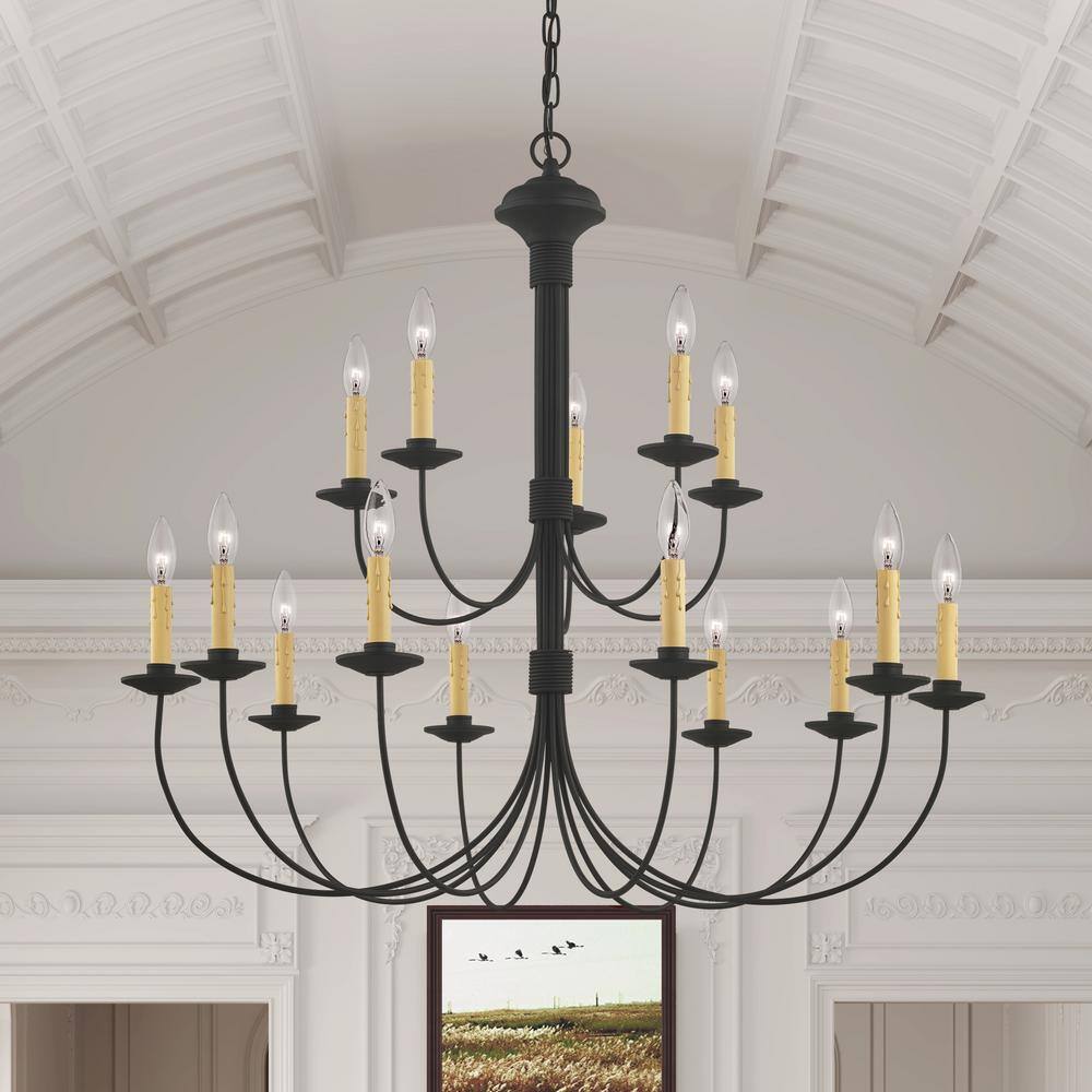 Sleek Black Steel 15-Light Candelabra Chandelier