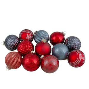 Red and Blue Finial and Glass Ball Christmas Ornaments (Set of 12)