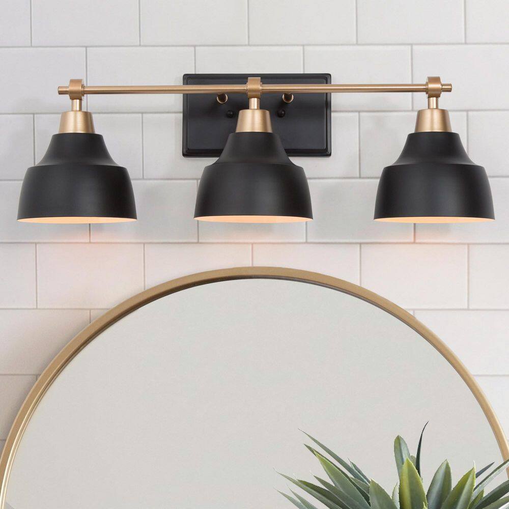 24.5 in. 3-Light Modern Black Bell Vanity Light, Gold Bathroom Light Fixture, Wall Sconce with White Inner Metal Shades price history on PriceWatchPro