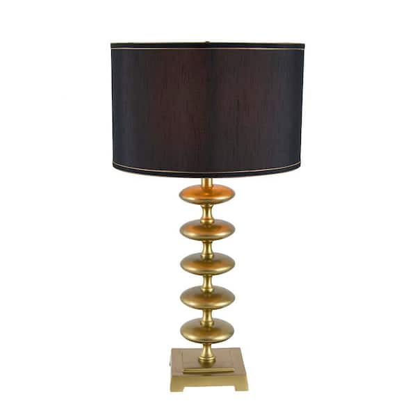 30 in. Gold Contemporary Integrated LED Disc Table Lamp for Living Room, Bedroom, Office with Black Metal Shade