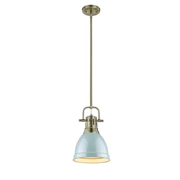 Duncan AB 1-Light Aged Brass Pendant with Seafoam Shade