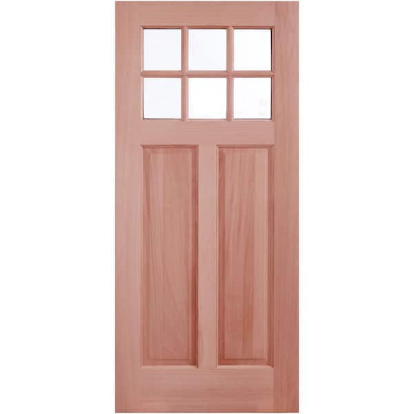 36 in. x 80 in. Solid Wood 6 Lite 2 Panel Universal Clear Glass Unfinished Wood Front Door Slab