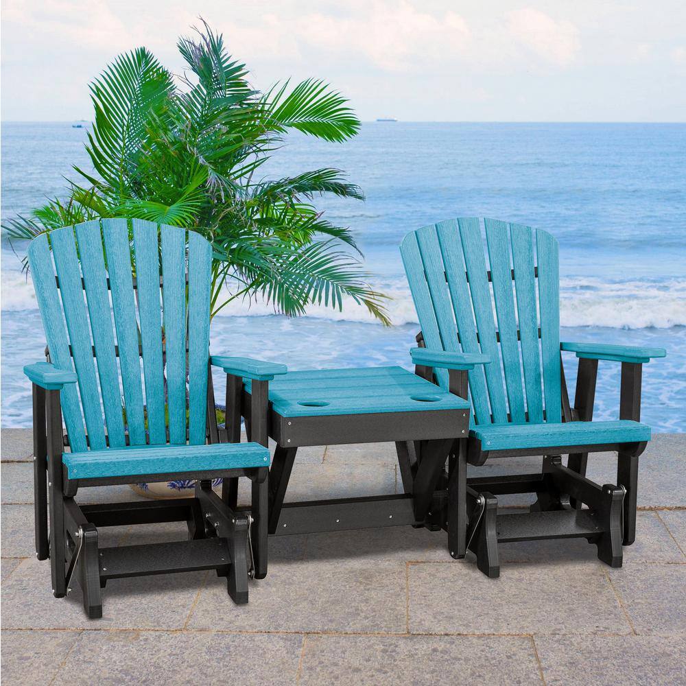 Amish-Crafted Aruba Blue & Black Double Glider with Center Table