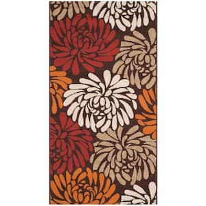 Veranda Chocolate/Terracotta Doormat 3 ft. x 5 ft. Floral Indoor/Outdoor Patio Area Rug