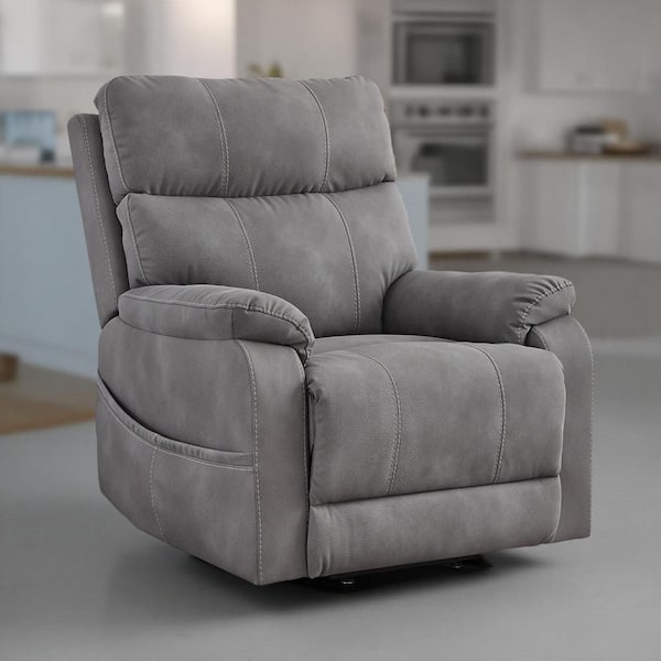 Benjara Corbin Gray Faux Leather Glider Power Recliner Chair with Pillow Top