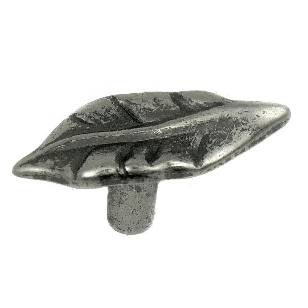 Antique Pewter Leaf-Shaped Cabinet Knob with Mounting Hardware