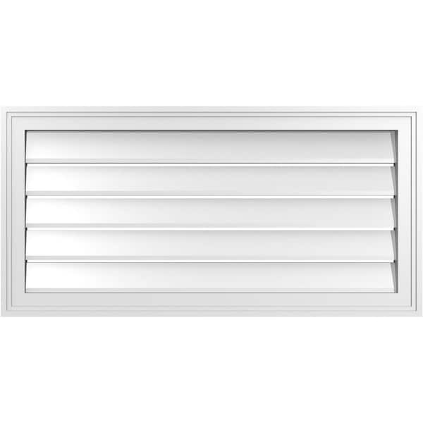 Ekena Millwork 36 in. x 18 in. Vertical Surface Mount PVC Gable Vent: Functional with Brickmould Frame