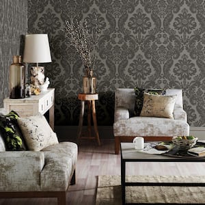 Shadow Grey Damask Paper Strippable Roll Wallpaper (Covers 56.4 sq. ft.)