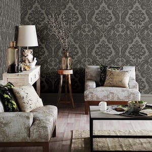 Shadow Grey Damask Grey Wallpaper Sample