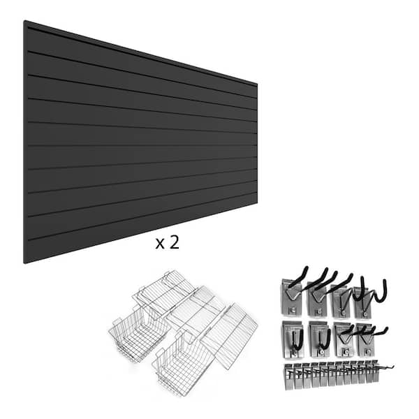 Proslat PVC Slatwall 8 ft. x 8 ft. Charcoal Ultimate Bundle (25-Piece)