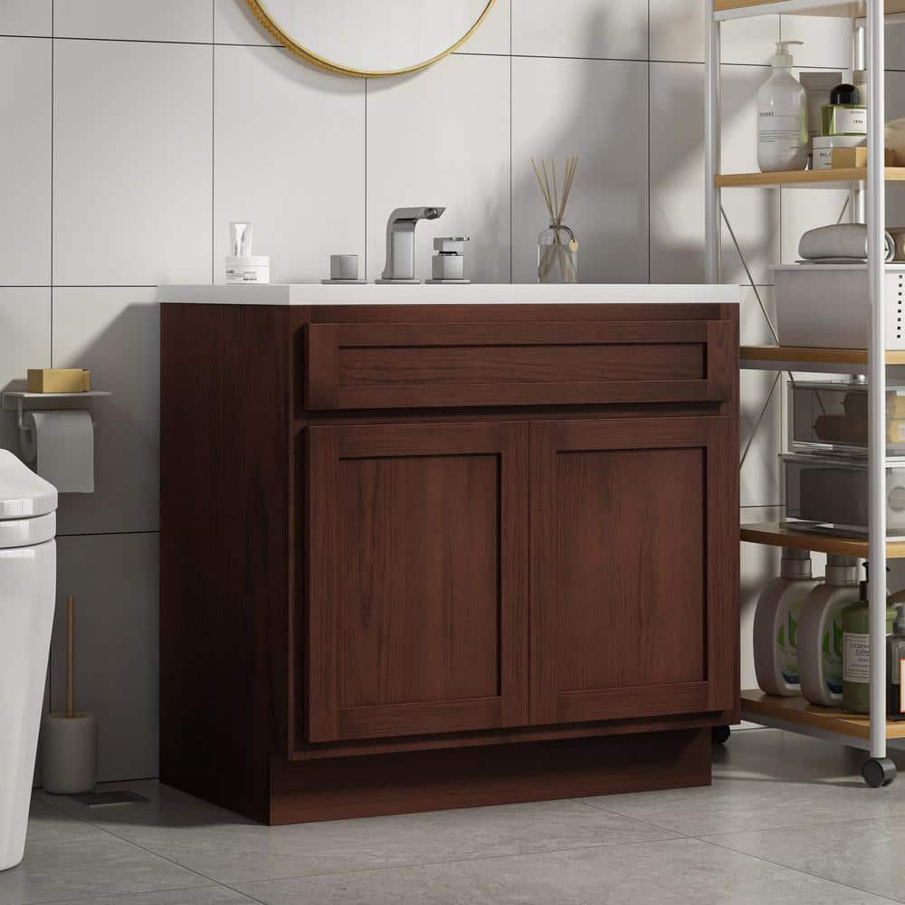 White Shaker Style 36" Engineered Wood Vanity Cabinet