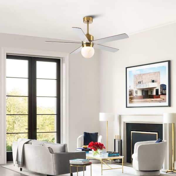 52 in. Indoor Gold Downrod Mount Ceiling Fan with Integrated LED Light and Remote Control Included