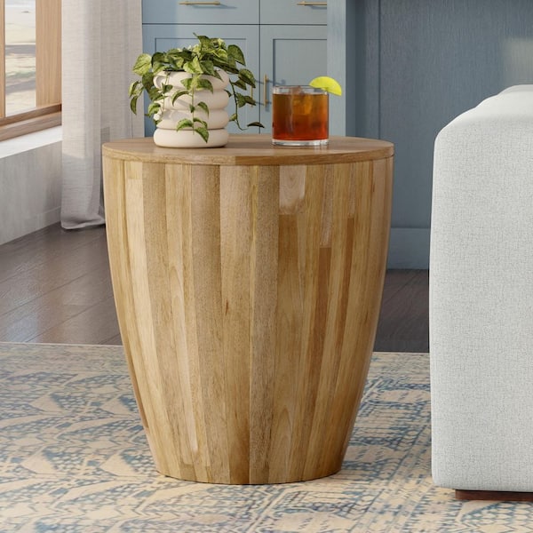 Elmbrook 21 in. Wide Round Solid Mango Wood End Table in Natural, Assembled