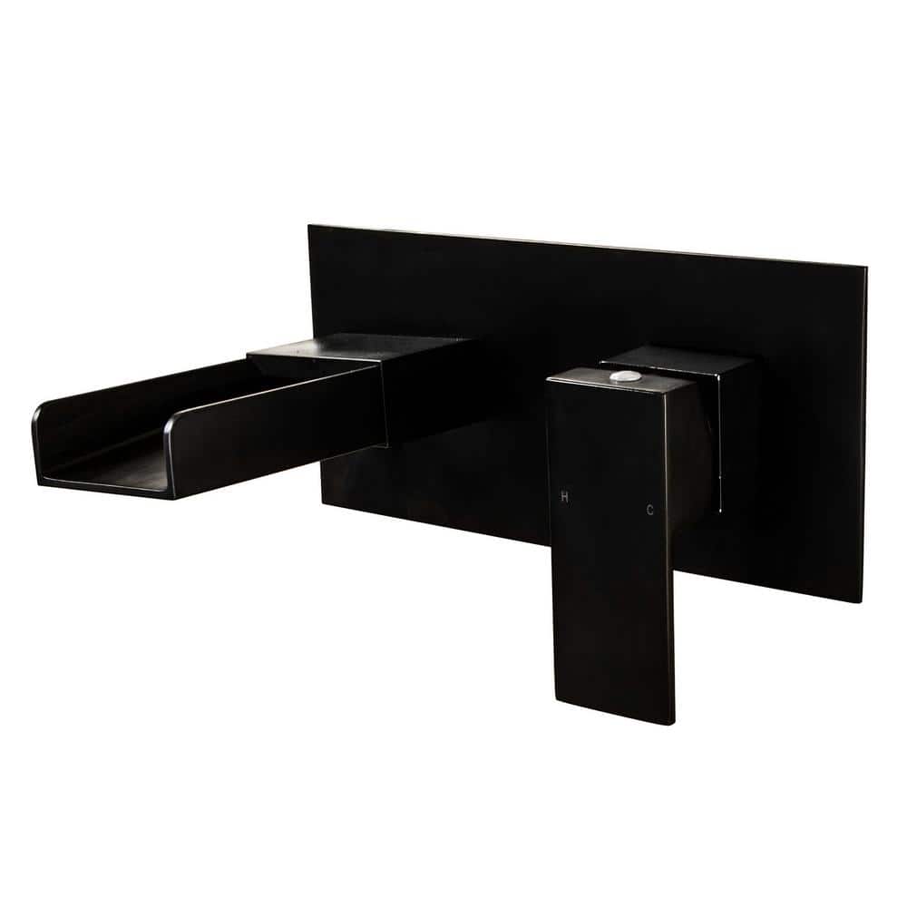 Matte Black Wall-Mount Single-Handle Waterfall Bathroom Faucet