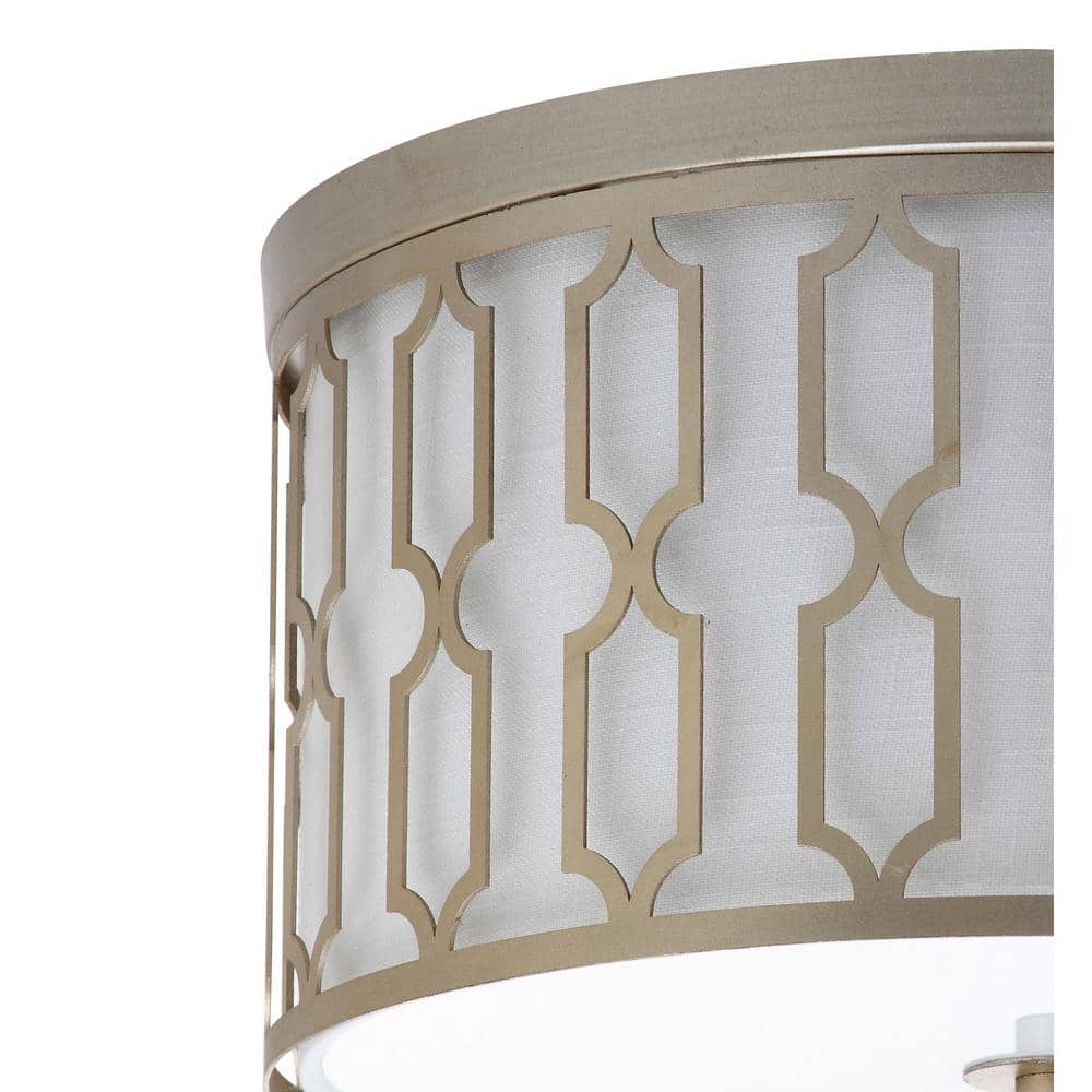 Soft Gold Geometric 3-Light LED Flush Mount with White Linen Shade
