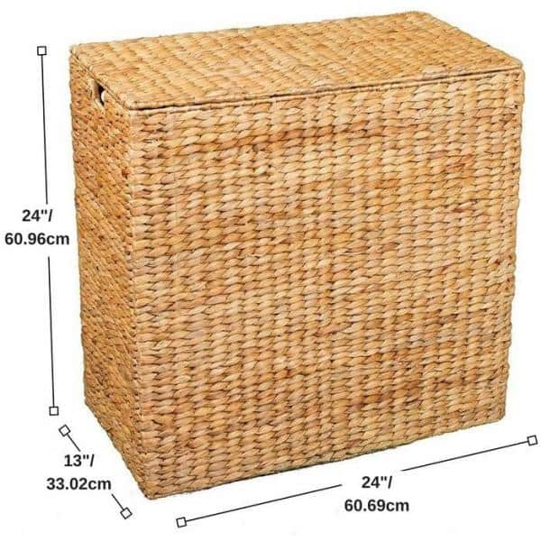 Natural Water Hyacinth Double Laundry Hamper with Lid