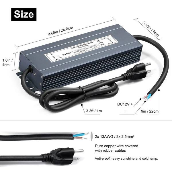 Driver LED Impermeabile IP67 200W: Trasformatore 90-130V AC A 12V CC 16.6A, Alimentatore Per Strisce LED E Luci Esterne