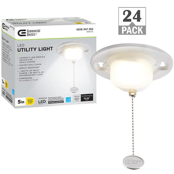 Commercial Electric 45-Watt Equivalent 5 in. E26 Closet Light Utility Light with Pull Chain LED Light Bulb 650-Lumens 4000K (24-Pack)