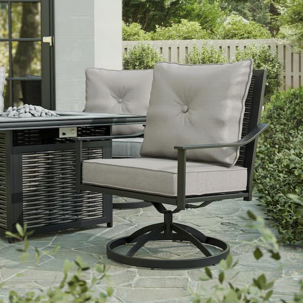 GREEMOTION Segovia 360-Swivel Steel Outdoor Dining Chair with Gray Cushion (4-Pack)