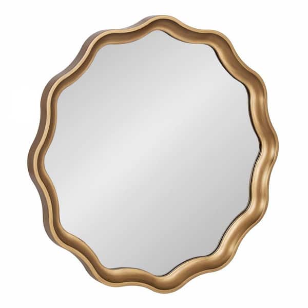 Kate and Laurel Hatherleigh Gold 28 in. W x 28 in. H Modern Round Wood Wall Mirror