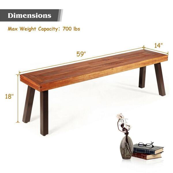 WELLFOR Acacia Wood Outdoor Dining Benches in Brown (Set of