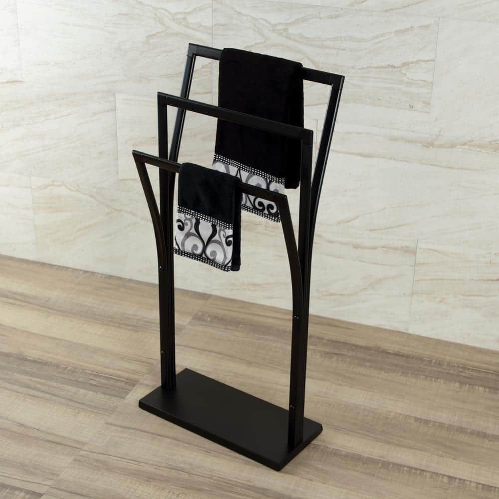 Matte Black Freestanding Y-Style Towel Rack with Triple Bars