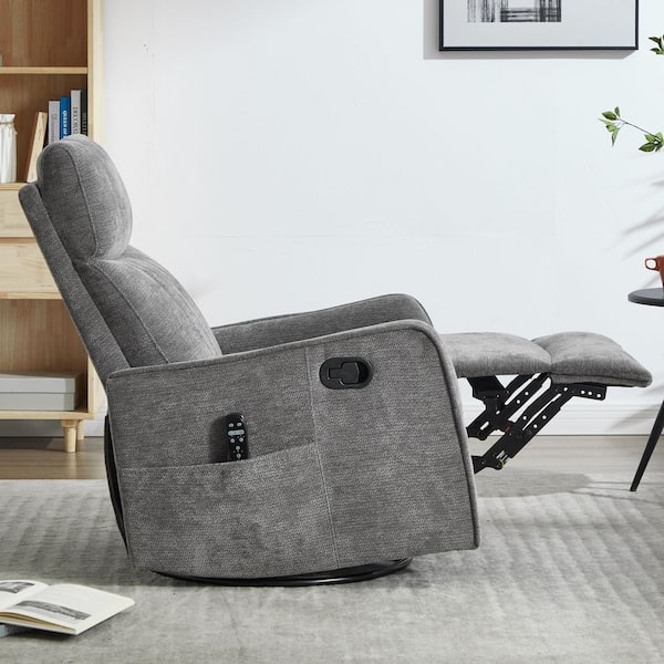 aisword Grey 360° Swivel Manual Chenille Recliner Rocker Chair