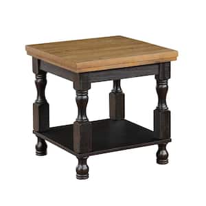 Heavenly 24 in. Antique Black and Oak Square Wood End Table with Open Shelf