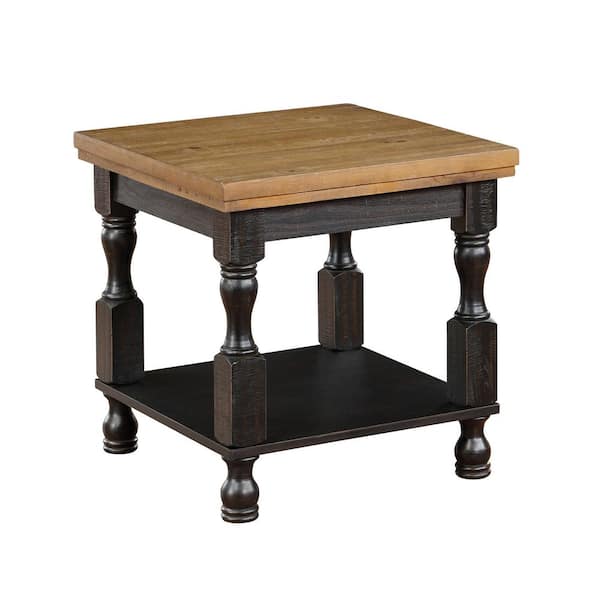 Furniture of America Heavenly 24 in. Antique Black and Oak Square Wood End Table with Open Shelf