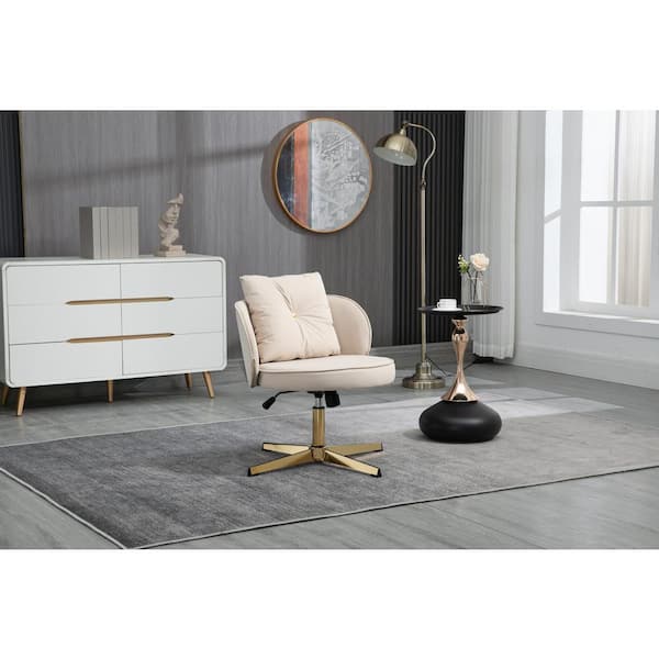 HOMEFUN 28 in. Modern Contemporary Beige Upholstered Velvet Swivel Barrel Chair