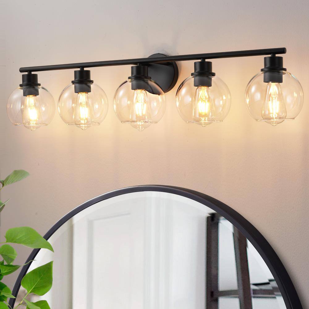 Modern 37.4 in. 5-Light Black Bathroom Vanity1-Light Interior Powder Room1-Lighting with Clear Globe Shades price history on PriceWatchPro