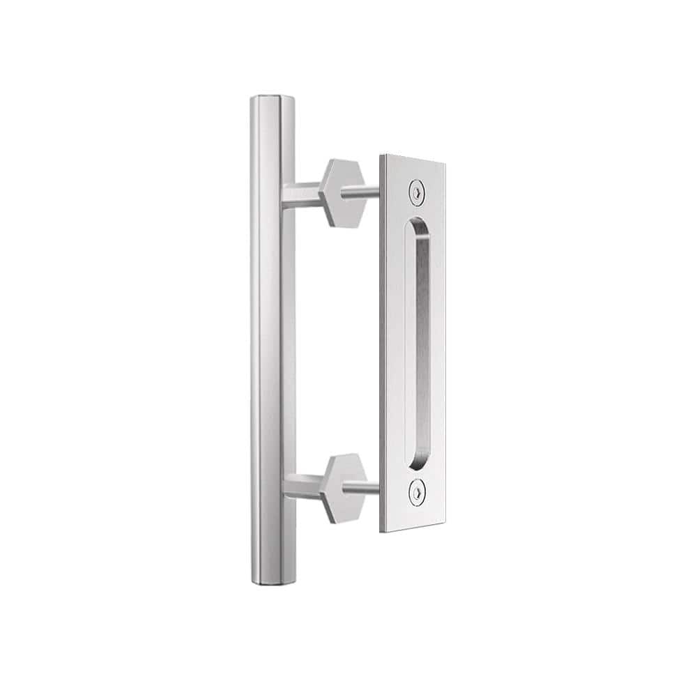 10 in. Stainless Steel Hexagon Pull and Flush Sliding Barn Door Handle Set