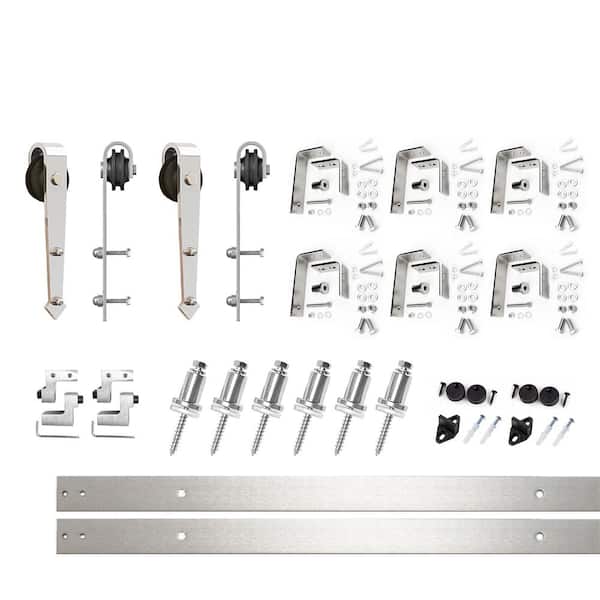 HOMACER 8 ft./96 in. Brushed Nickel Double Track Bypass U-Shape Sliding Barn Door Hardware Kit - Arrow Design Roller
