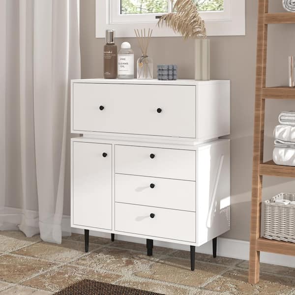 FUFU&GAGA White 38.6 in. H Robot Shaped Accent Cabinet With Drawers and Door Cabinet
